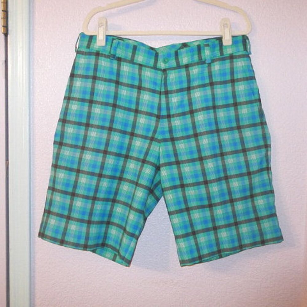 Nike Golf Shorts Mens Size 34 Performance Stretch Dri-Fit Blue Plaid Gorp 11”